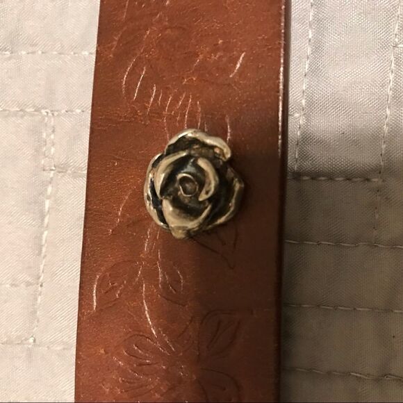 Leather Tack Belt with Silver Flowers and Embossed Leather - Picture 8 of 12